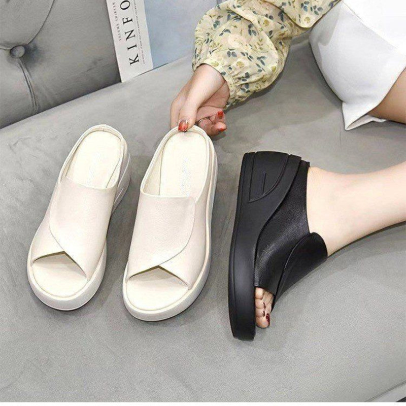 Soft wedge Leather platform sandals white mlw001