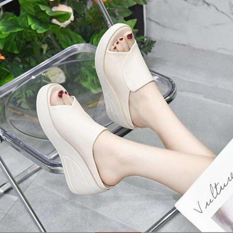 Soft wedge Leather platform sandals white mlw001